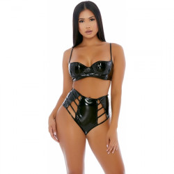 CONJUNTO DE LENCERiA DE VINILO CON TRENZADO