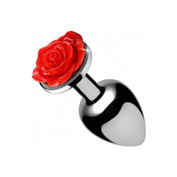 PLUG ANAL METAL MEDIANO CON ROSA ROJA