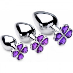 KIT PLUG ANAL 3 PIECES TREBOL MORADO PLATEADO