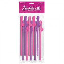 BACHELORETTE PAJITAS PENE ROSA LILA 10 UDS