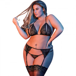 CONJUNTO DE ENCAJE CON LIGUERO NEGRO