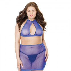 FISHNET HALTER TOP Y FALDA MORADO