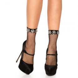 CALCETINES DE RED CON STRASS NEGRO