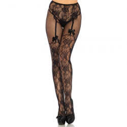 MEDIAS DE RED ESTAMPADAS CON LIGUERO DE LAZOS NEGRO