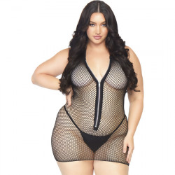MINI VESTIDO FISHNET ZIP UP NEGRO