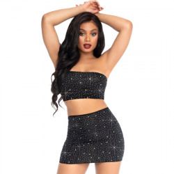 TOP Y FALDA OPACO DE LYCRA CON STRASS NEGRO