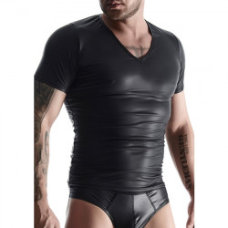 WETLOOK MENS CAMISETA CUELLO V NEGRO
