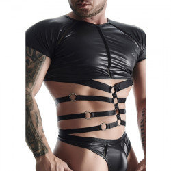 WETLOOK MENS CAMISETA CORREA NEGRO