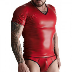WETLOOK MENS CAMISETA CUELLO V ROJO