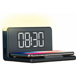 CARGADOR INALaMBRICO FAST CHARGING CON DESPERTADOR SOBREMESA 10W NEGRO CON LUZ