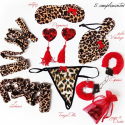 KIT LEOPARDO ROJO BONDAGE 8 PIEZAS