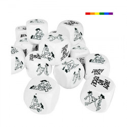 15 DADOS CHICOS GAY BLANCOS GRANDES EXPOSITOR MEDIDA 45cm